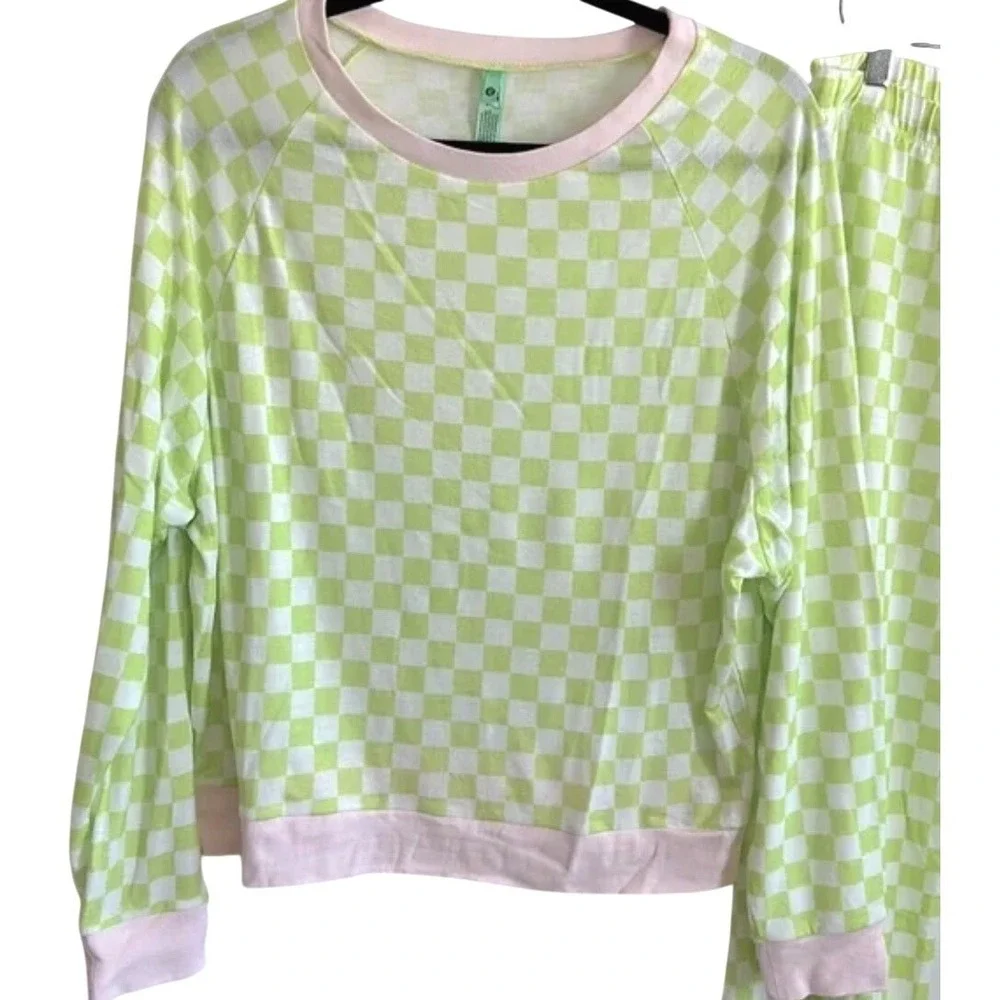 NWT HONEYDEW Star Seeker‎ Lounge Set Iguana Check Long Sleeve Top Pants XS-Neon